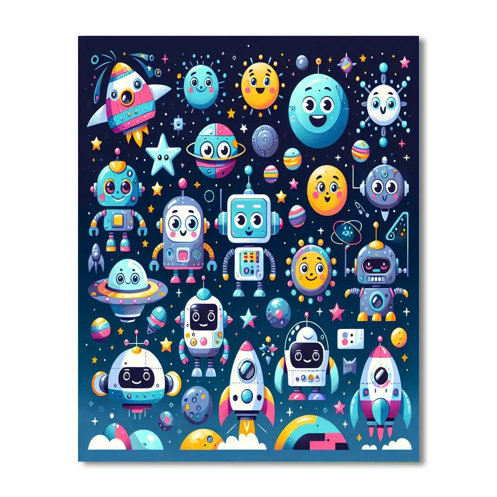 Space Robot Friends DIY Paint By Numbers