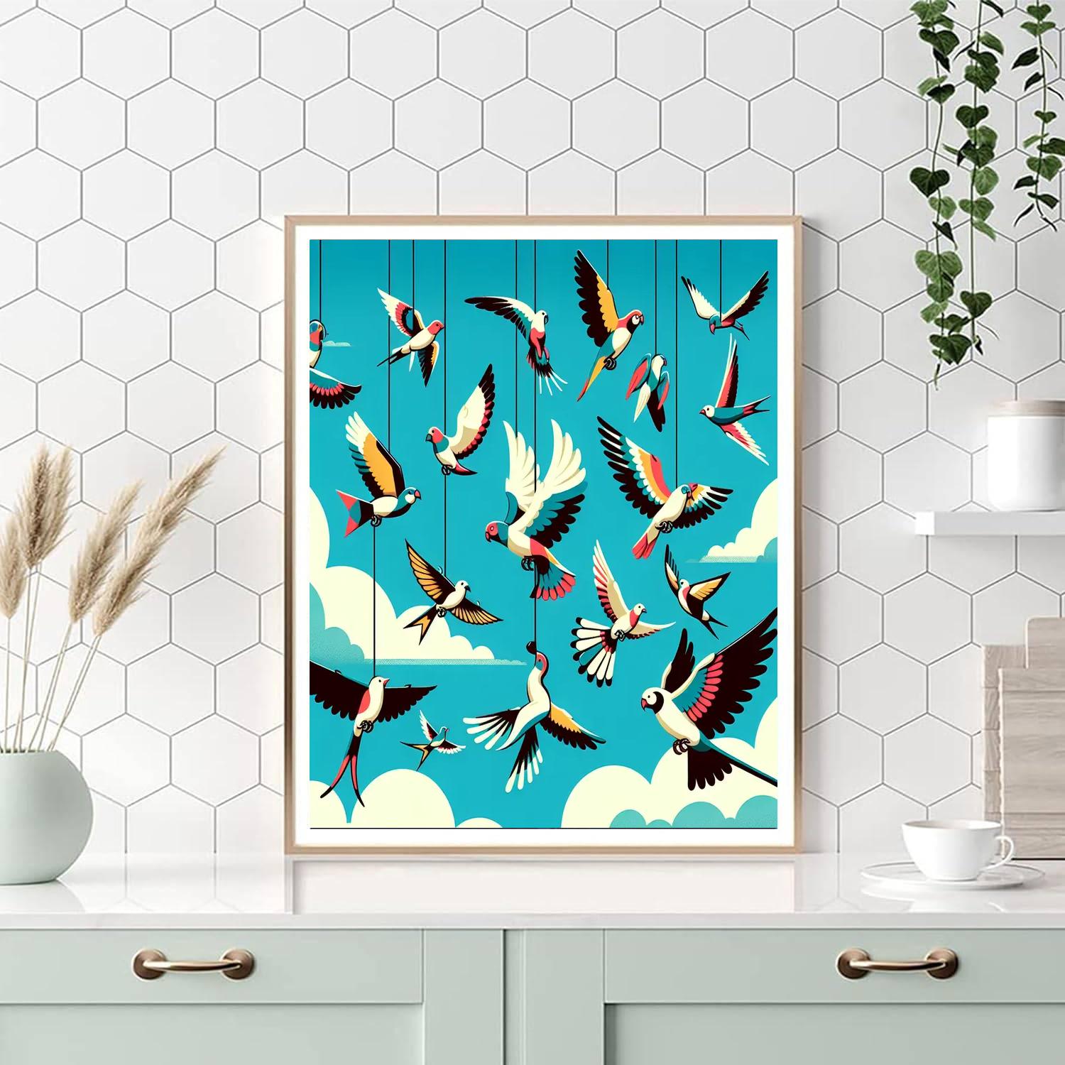 Sky Circus With Acrobatic Birds Number Painting