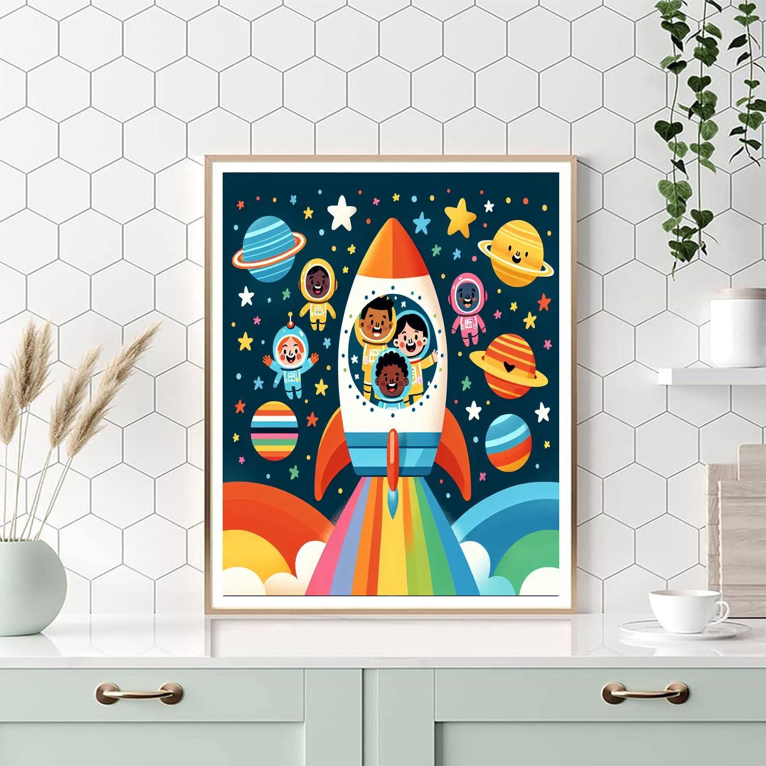 Rainbow Rocket Rescue Paint By Numbers Art