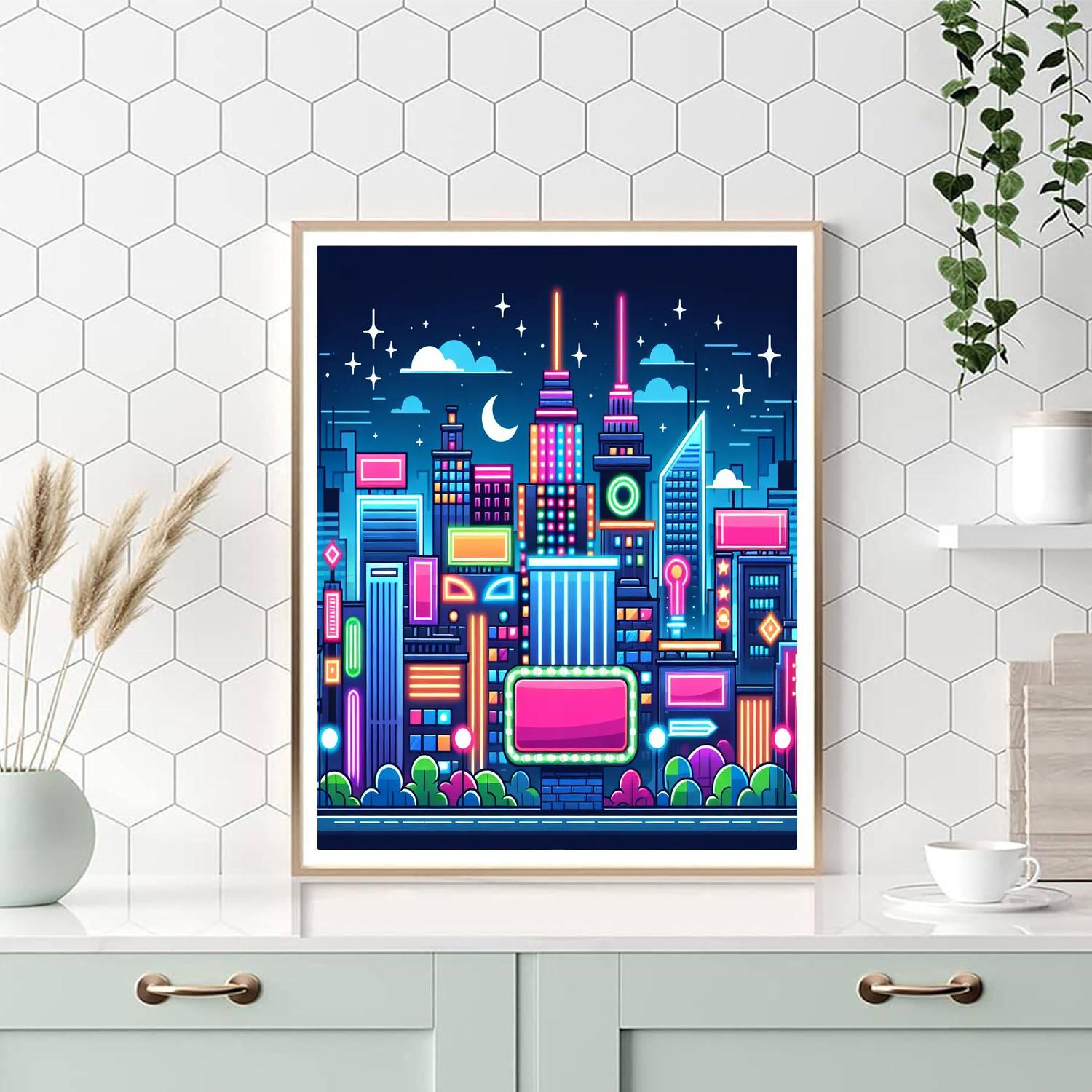 Neon Nightscape Paint By Numbers Art