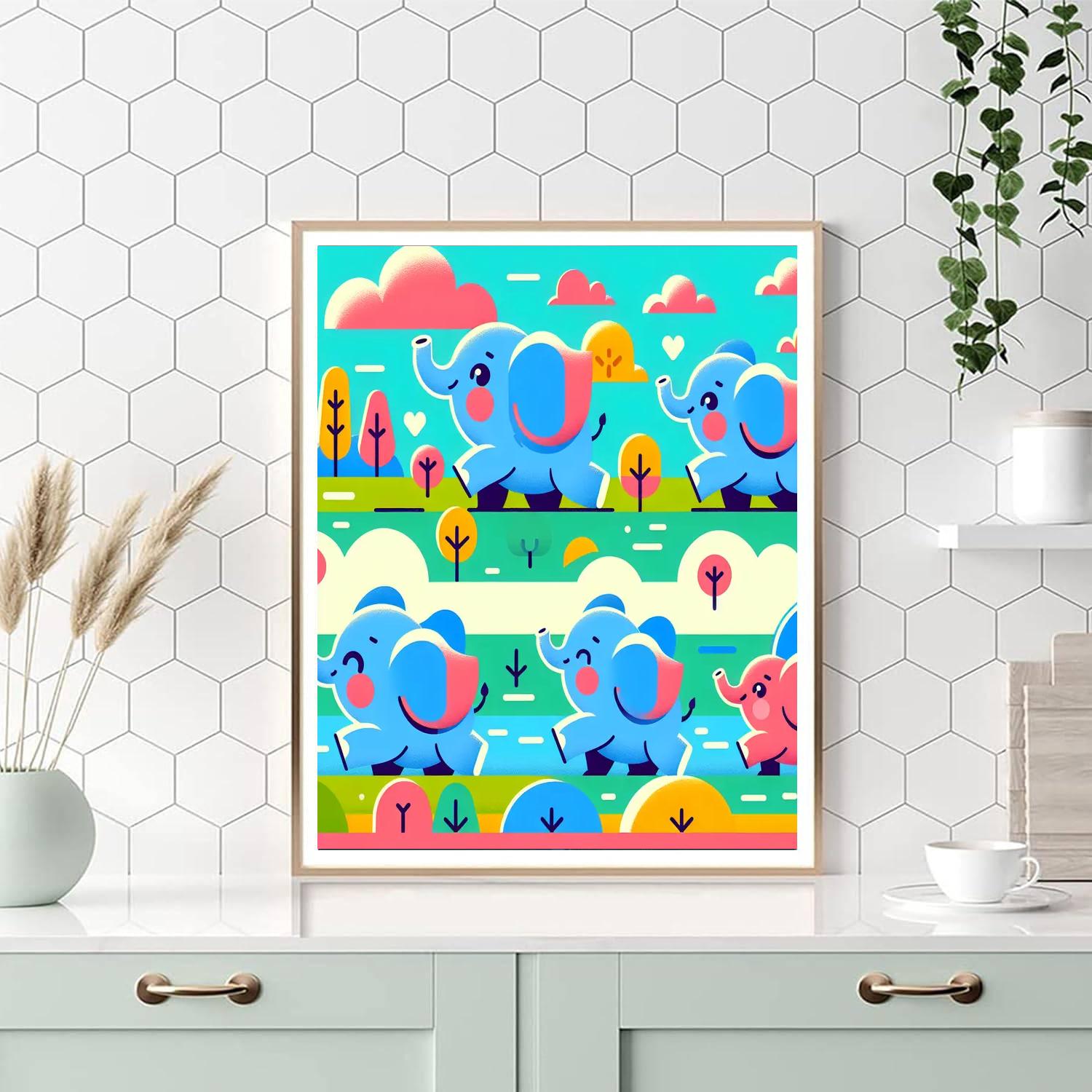 Playful Parade Of Elephants Painting By Numbers Kit