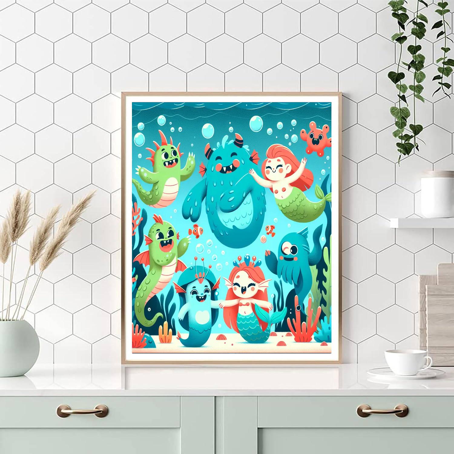 Friendly Sea Monsters Tale Paint By Numbers Art
