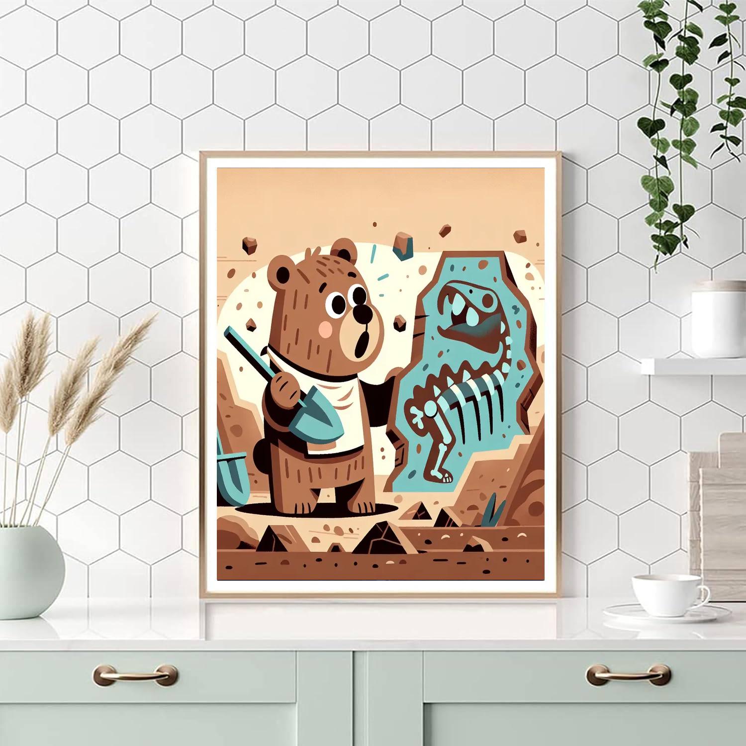 Fossil Excavator Bear Number Painting