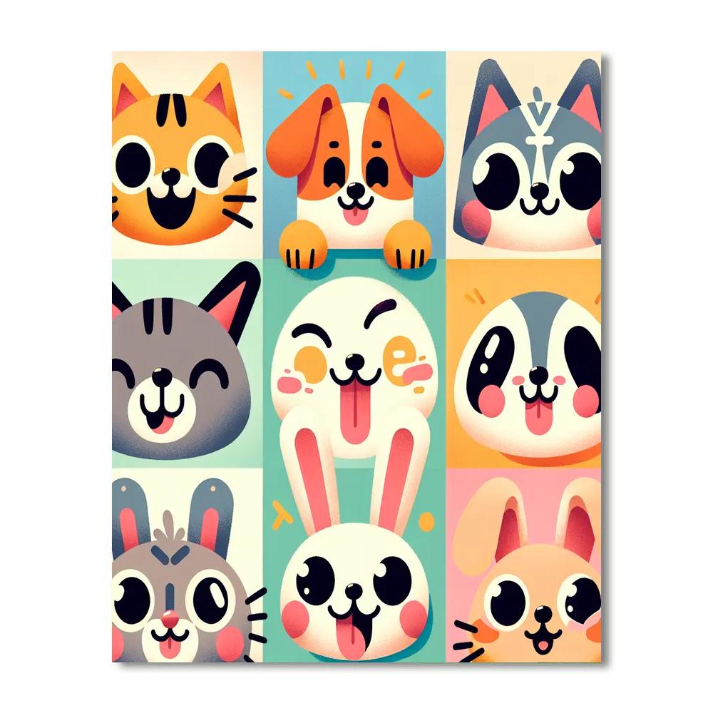 Funny Animal Faces Number Painting