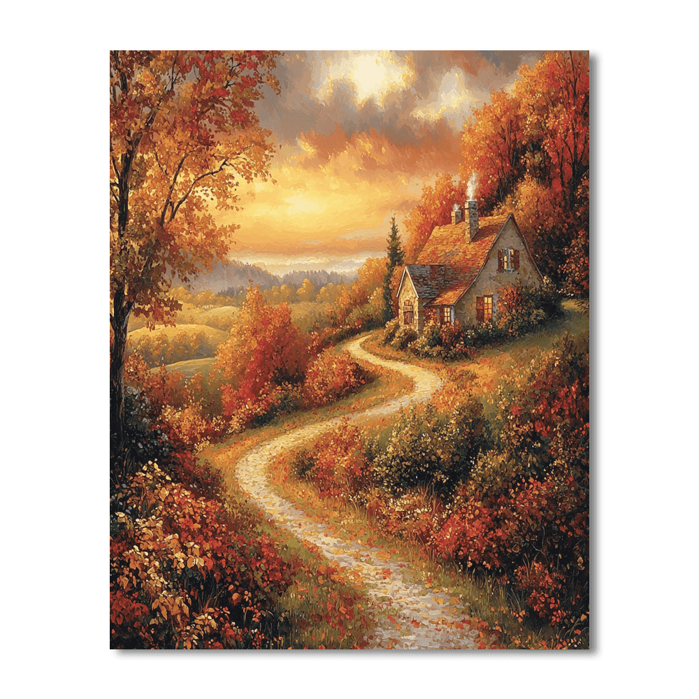 Thomas Kinkade Inspired Autumn In The Countryside  Painting By Numbers Kit
