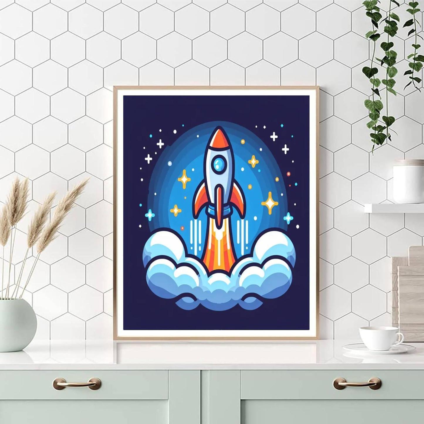 Rocket Ship Blast Off Painting By Numbers Kit