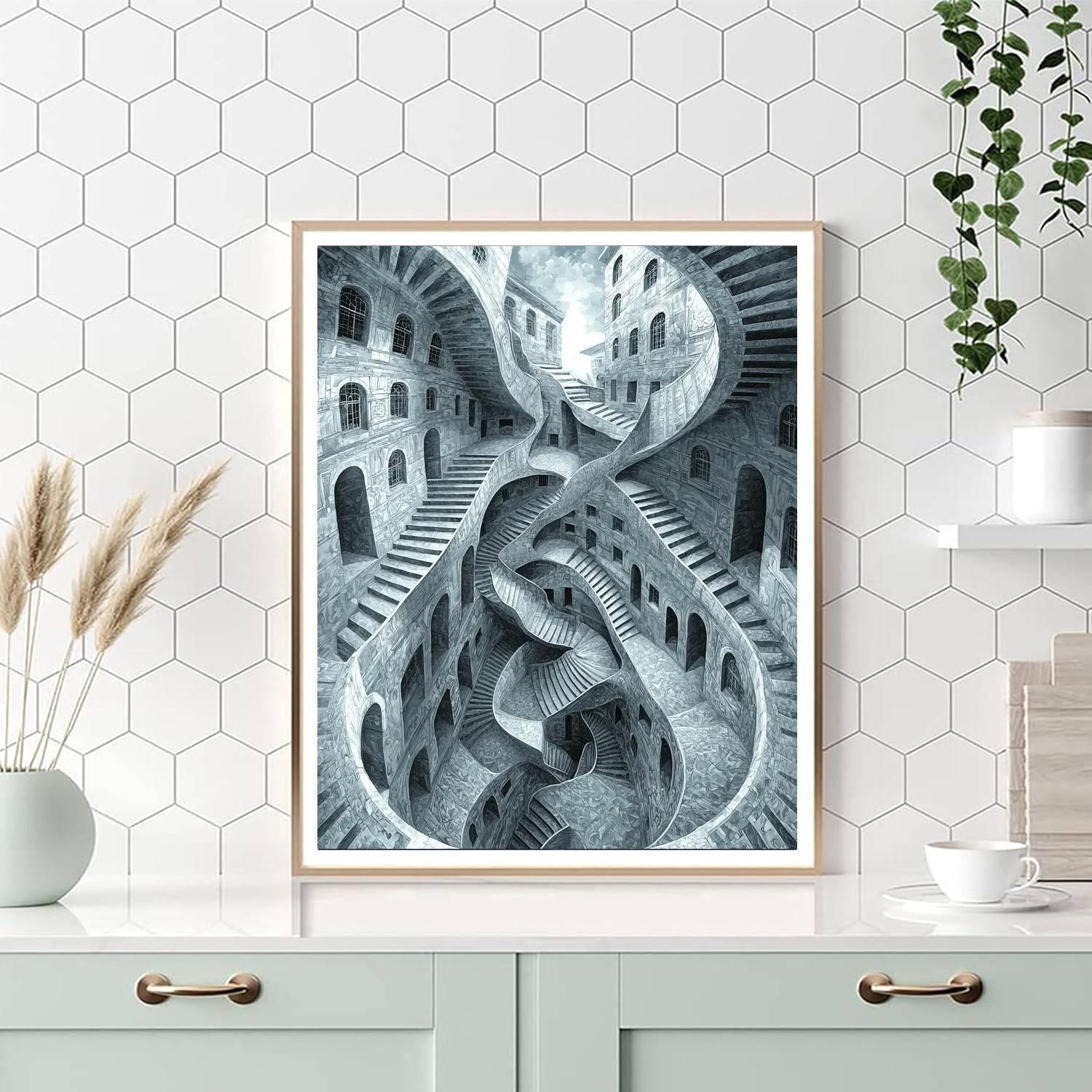 M.C. Escher Inspired Time Traveler's Paradox  Painting By Numbers Kit