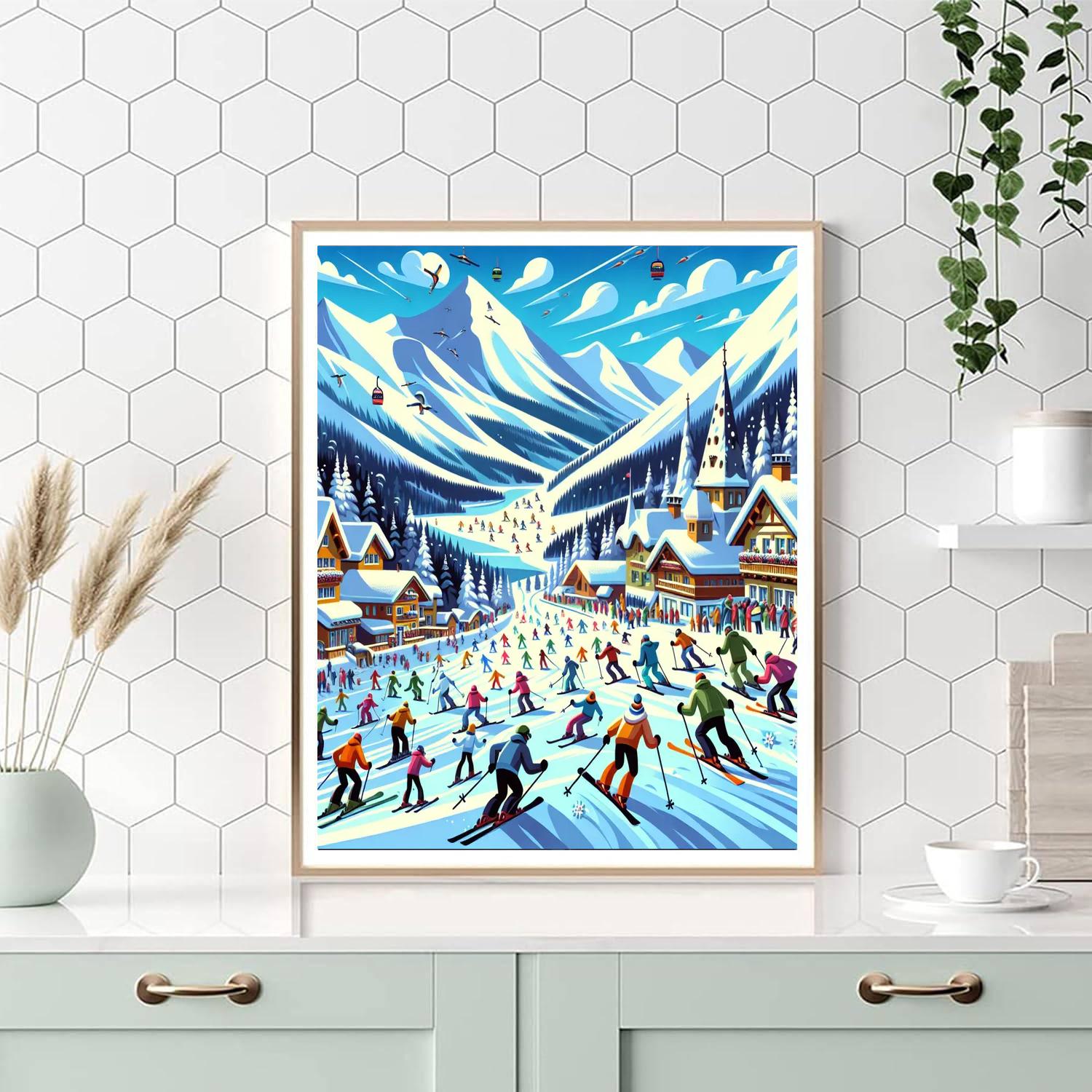 Winter Ski Resort Fun Painting Number Kit