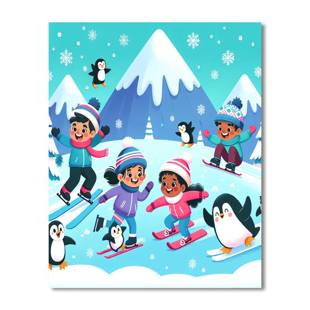Snowy Mountain Ski Fest Paint By Numbers Art