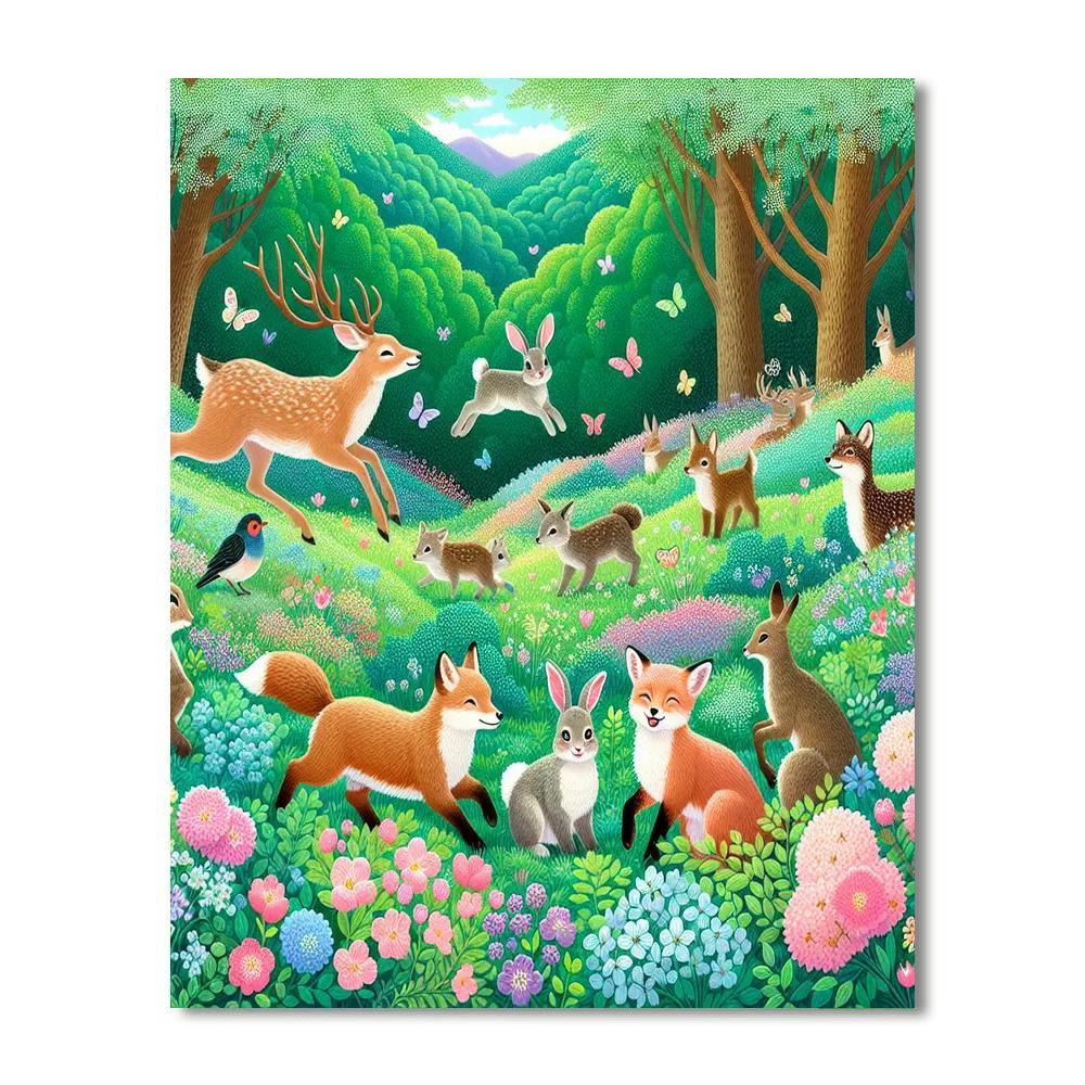 Frolicking Woodland Creatures Paint By Numbers Art