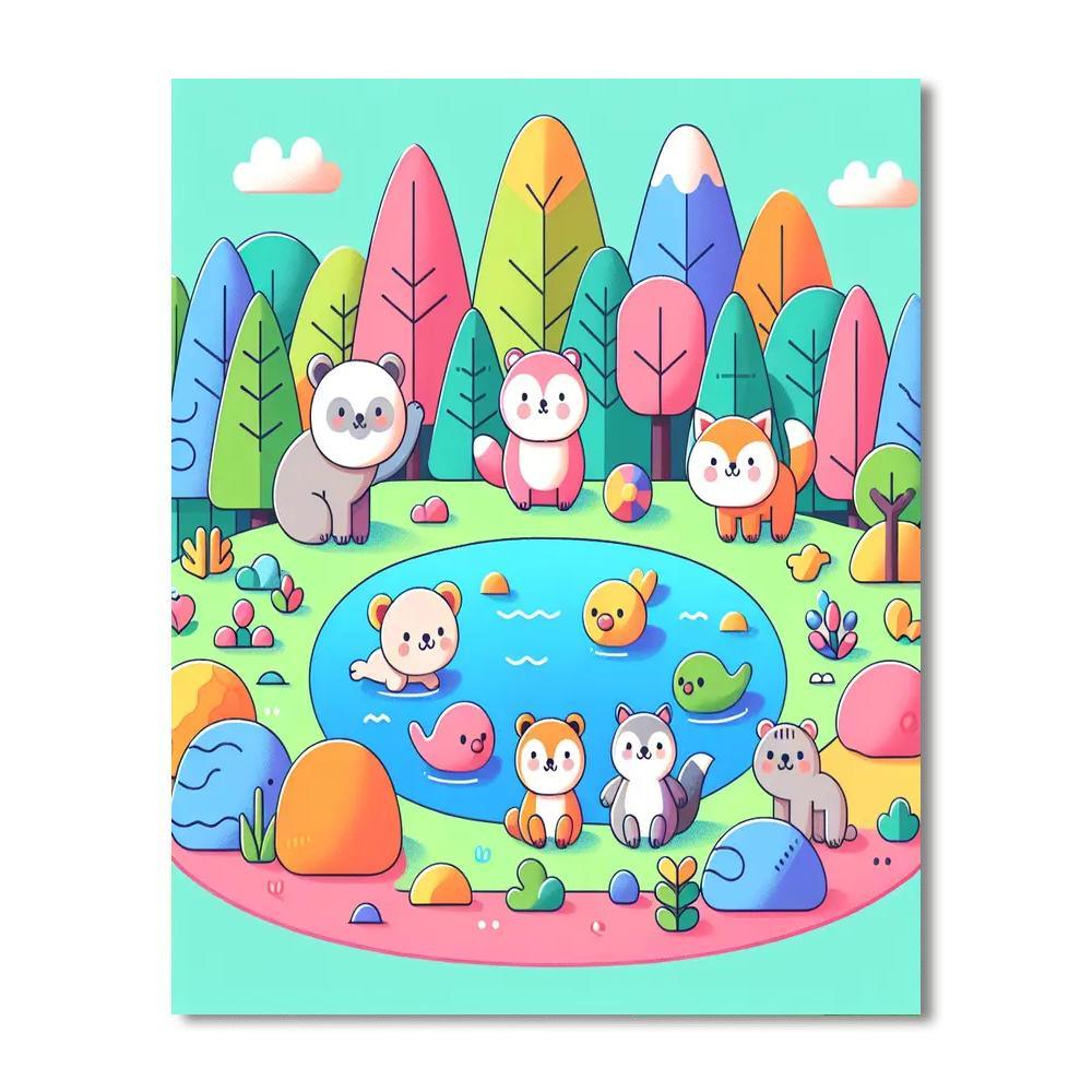 Lively Lakeside Adventure Paint By Numbers Art