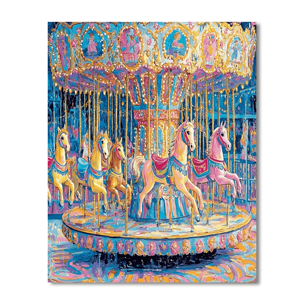 Mary Cassatt Inspired Colorful Vintage Carousel  Paint By Numbers Kits