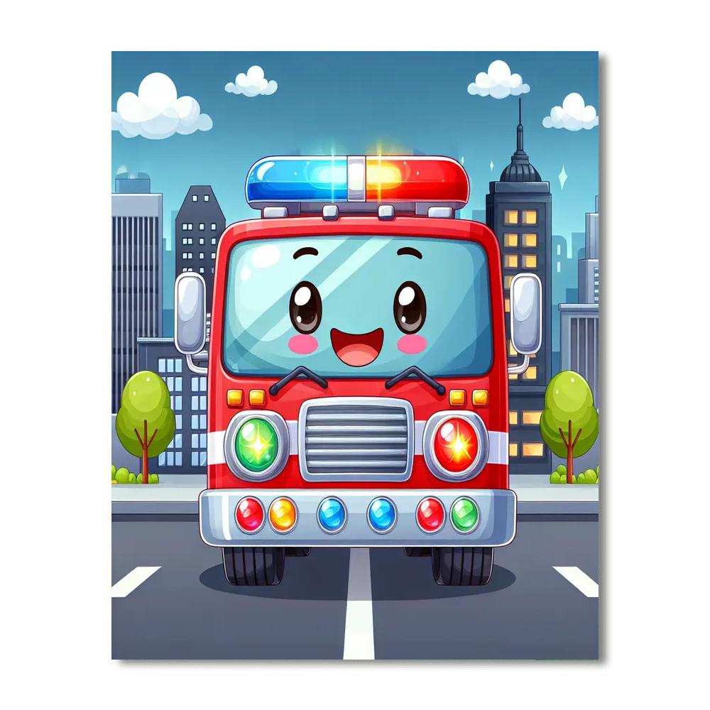 Cheerful Firetruck Painting By Numbers Kit