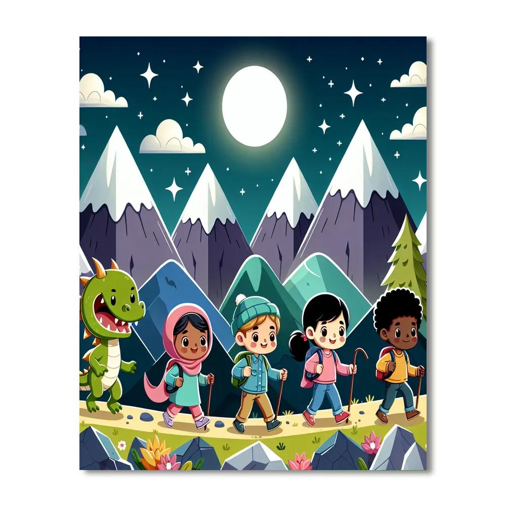 Moonlit Mountain Adventure Number Painting