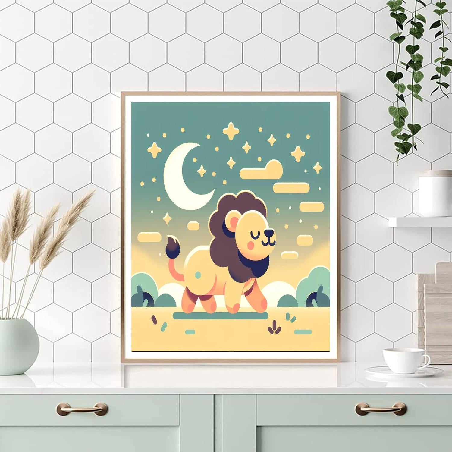 Lunar Lion's Moonlit Stroll Painting Number Kit
