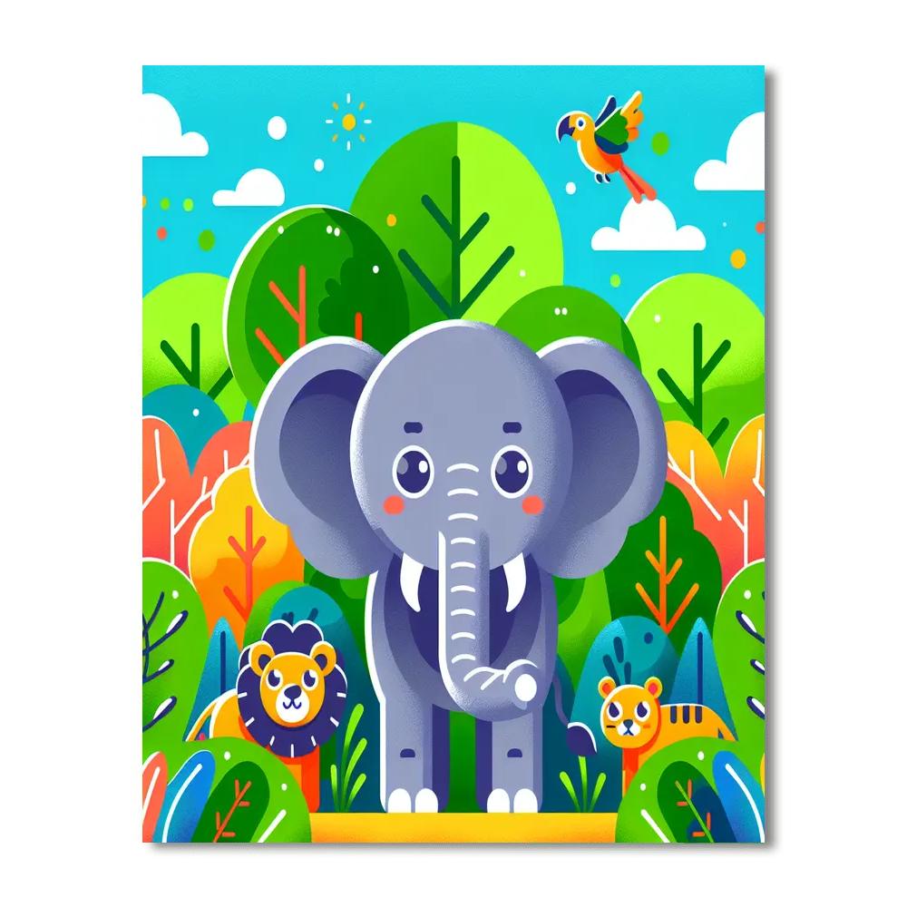 Jungle Safari With Curious Elephant Numbered Painting Kits