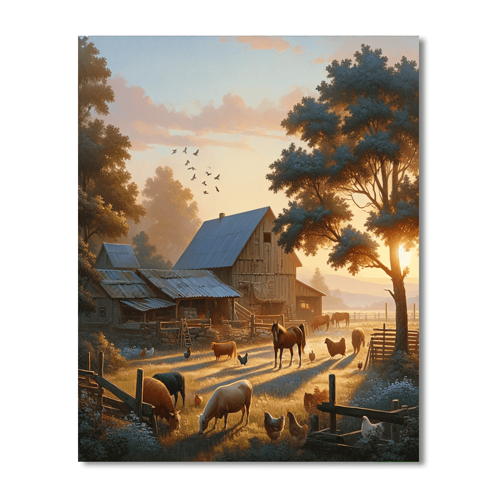 Idyllic Farmstead Morning Number Painting