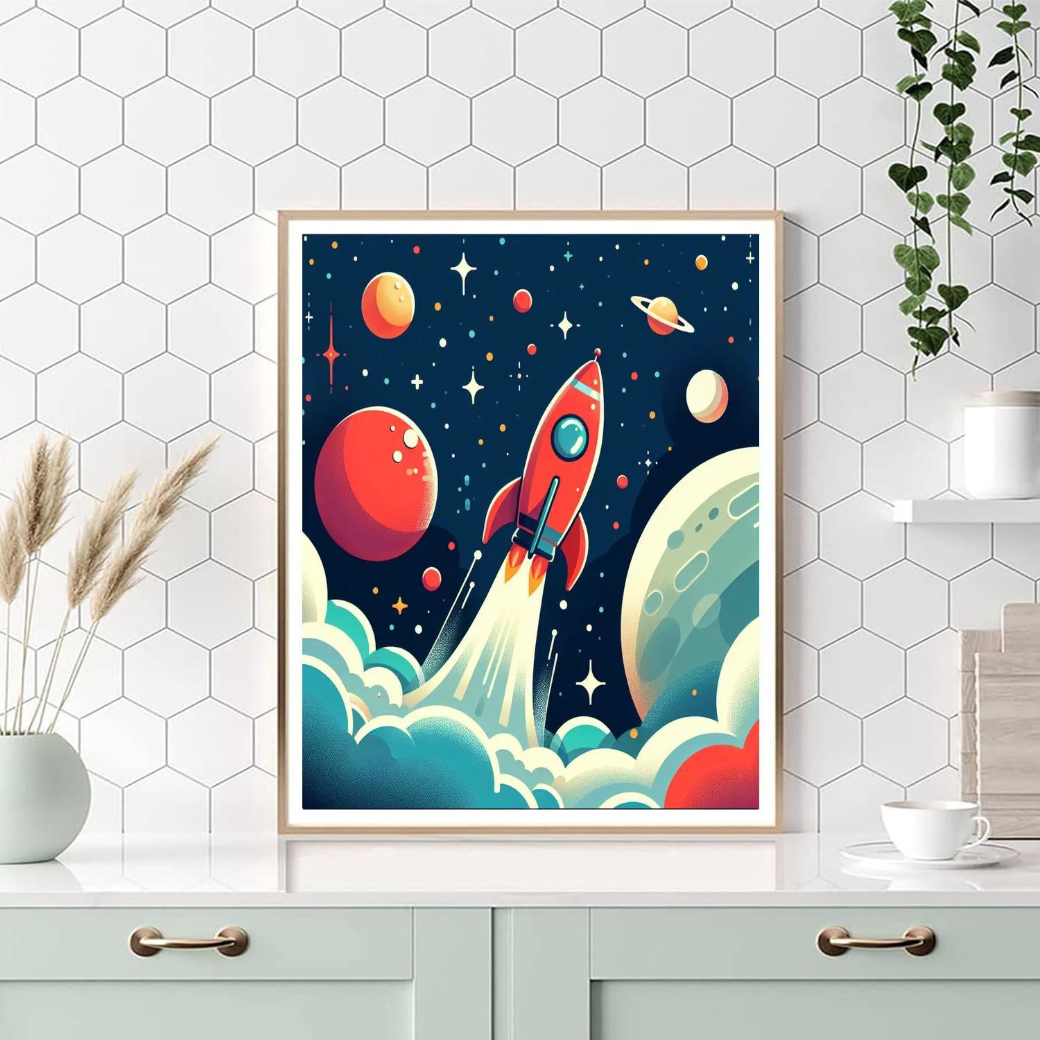 Galactic Rocket Launch Painting Number Kit