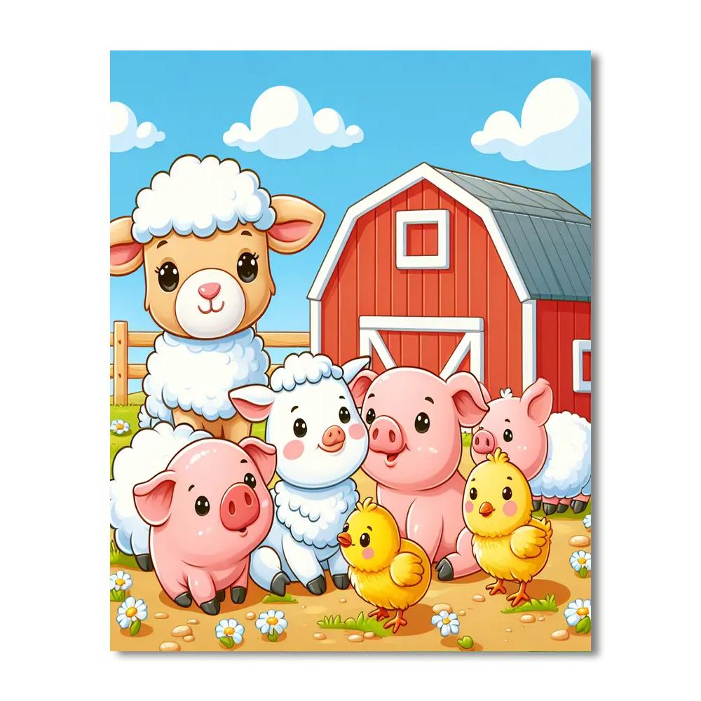 Bouncing Baby Farm Animals Numbered Painting Kits