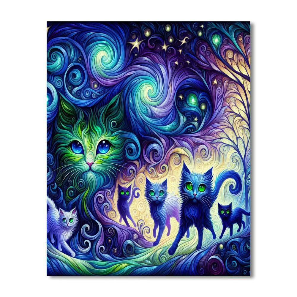 Enchanting Feline Odyssey Numbered Painting Kits