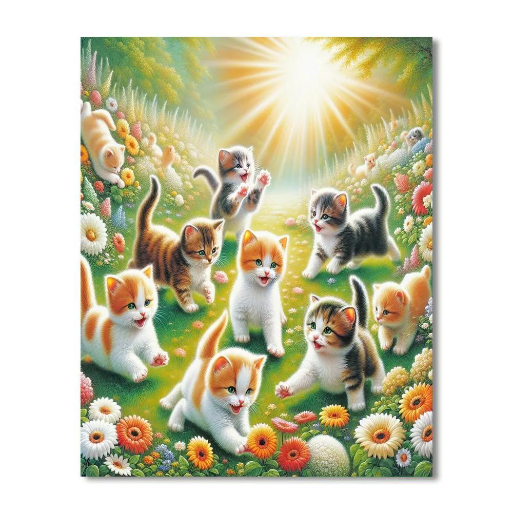Playful Kittens In A Meadow Painting By Numbers Kit
