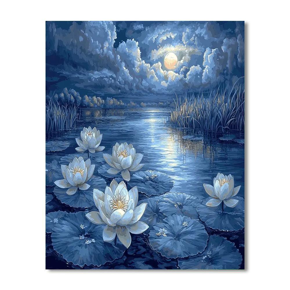 Nandalal Bose Inspired Mystical Moonlit Lotus  Painting Number Kit