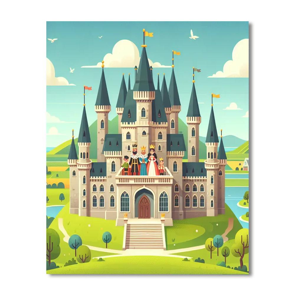 Castle On The Hill With Royal Family Paint By Numbers Kits
