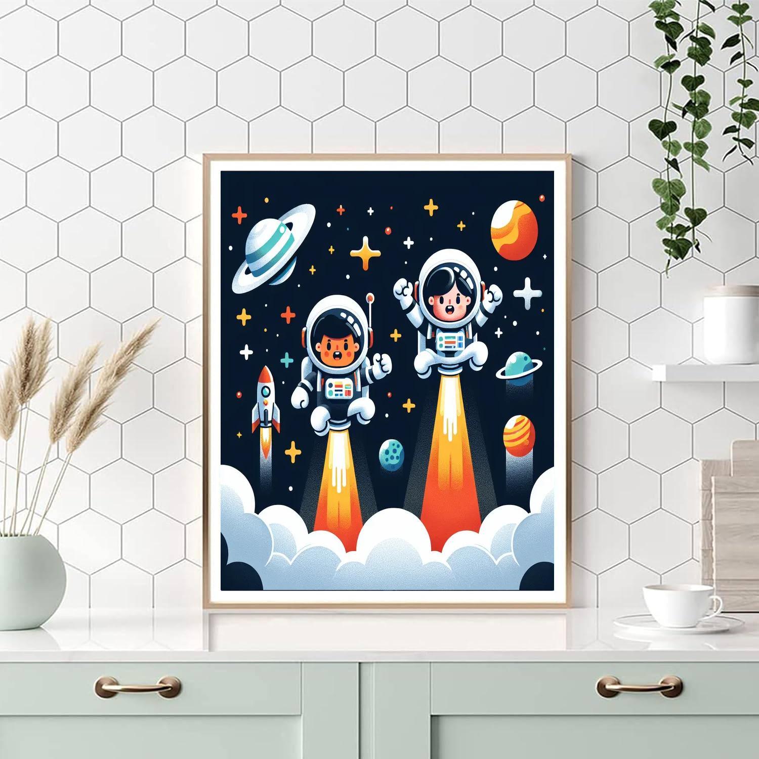 Space Mission With Astronauts And Rockets Paint By Number