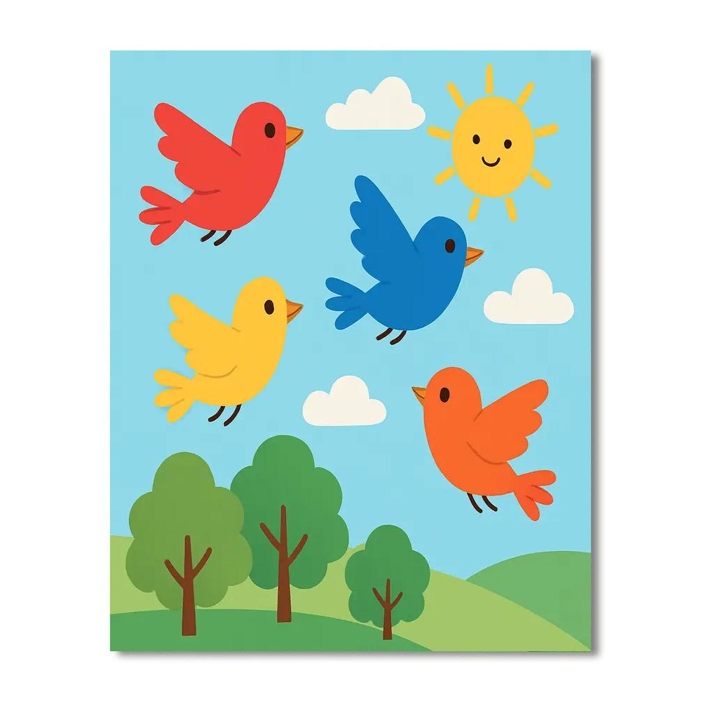 Colorful Birds In Flight Paint By Number