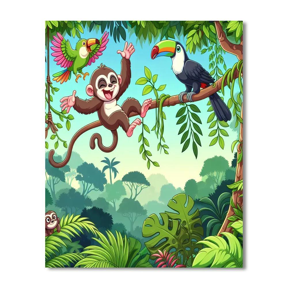 Rainforest Adventure With Friendly Critters Paint By Numbers Art