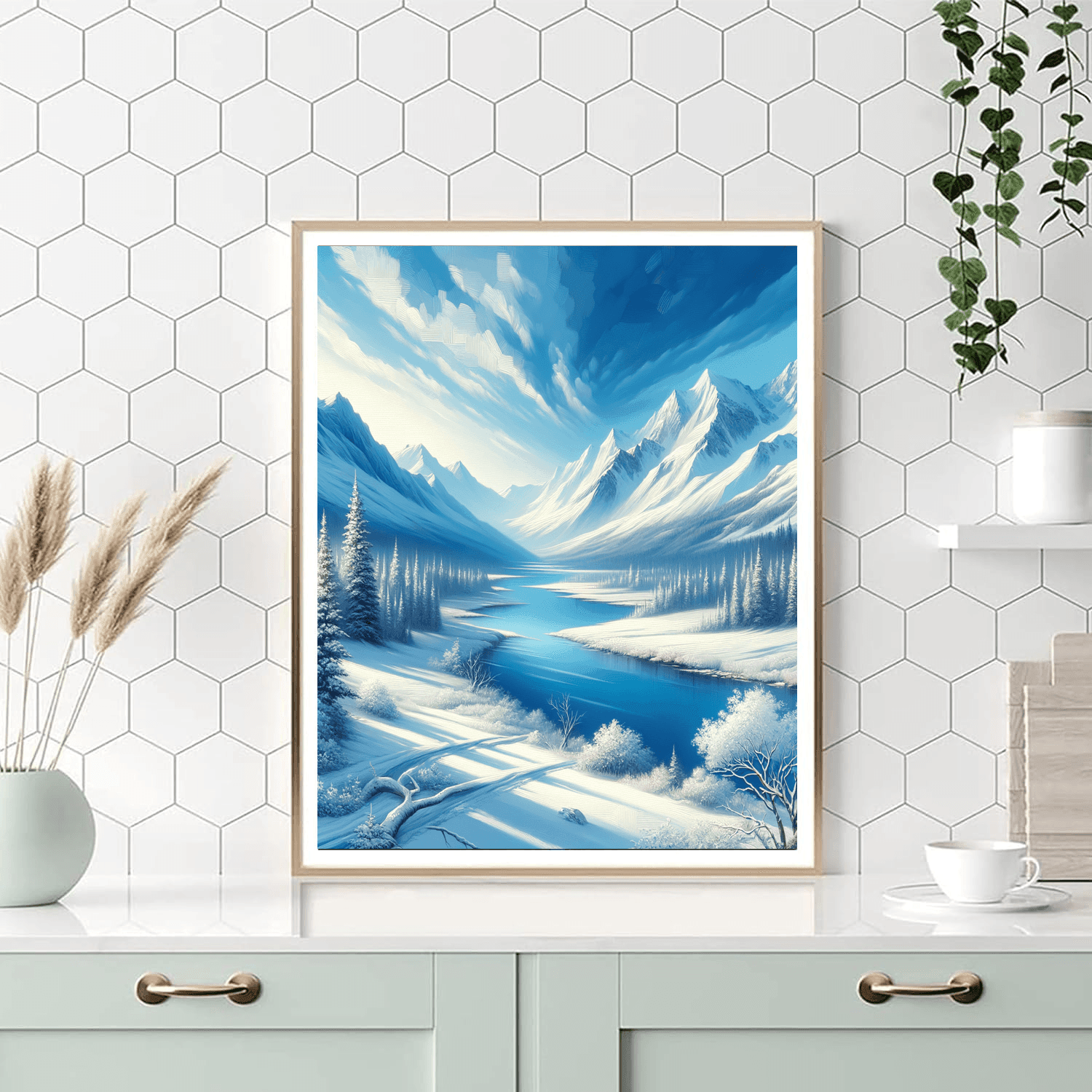 Peaceful Snowy Mountain Landscape Paint By Numbers Kits