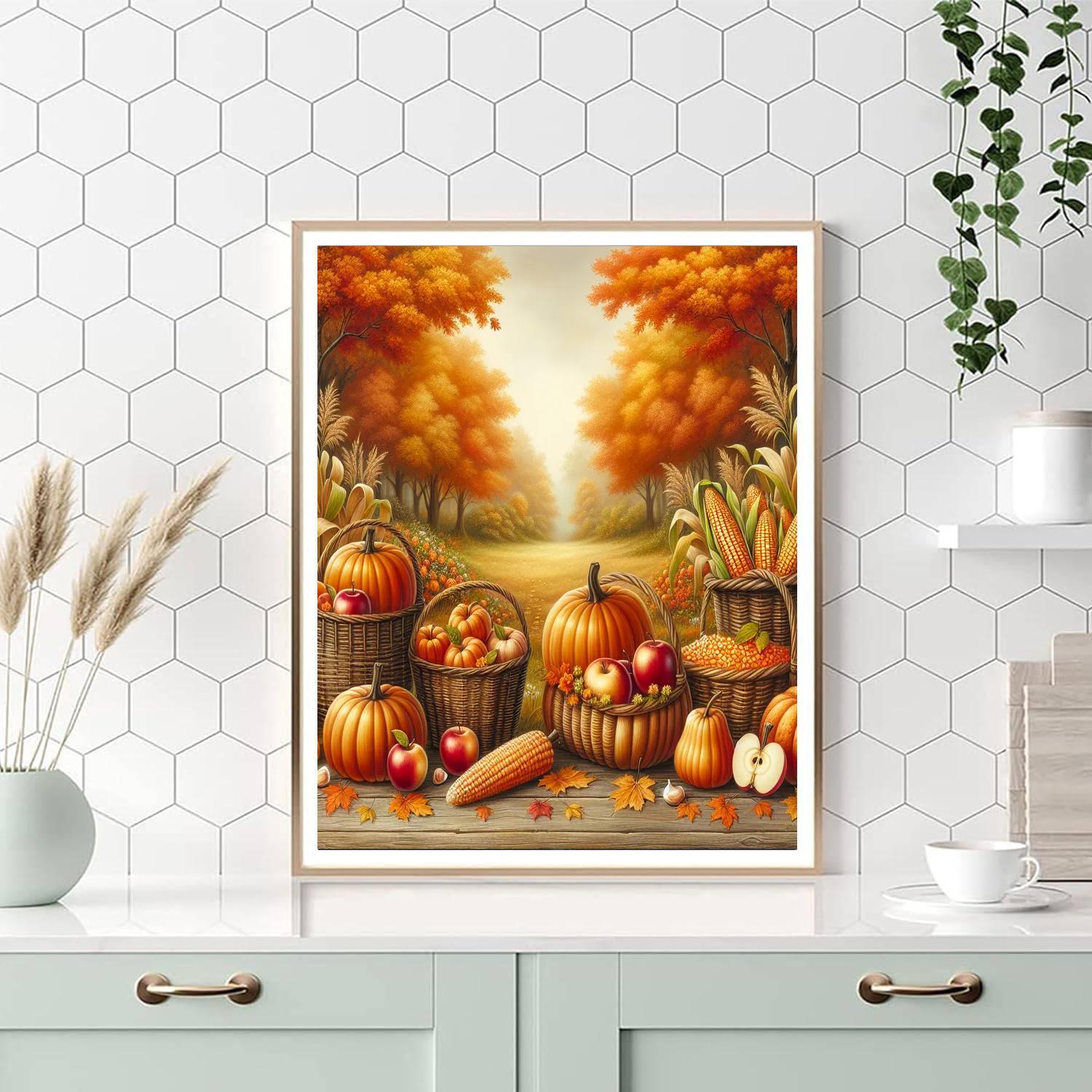 Rustic Autumn Harvest Scene Numbered Painting Kits