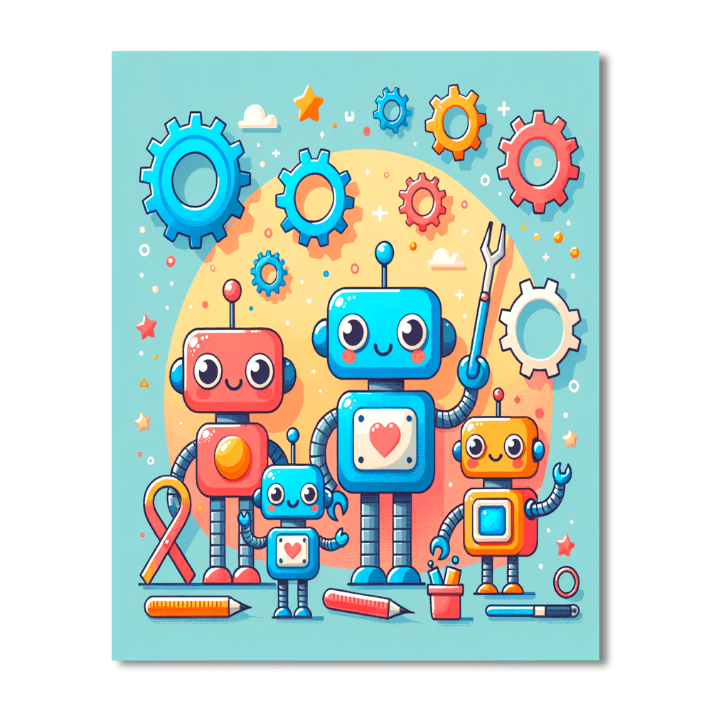 Delightful Robot Friends Painting By Numbers Kit