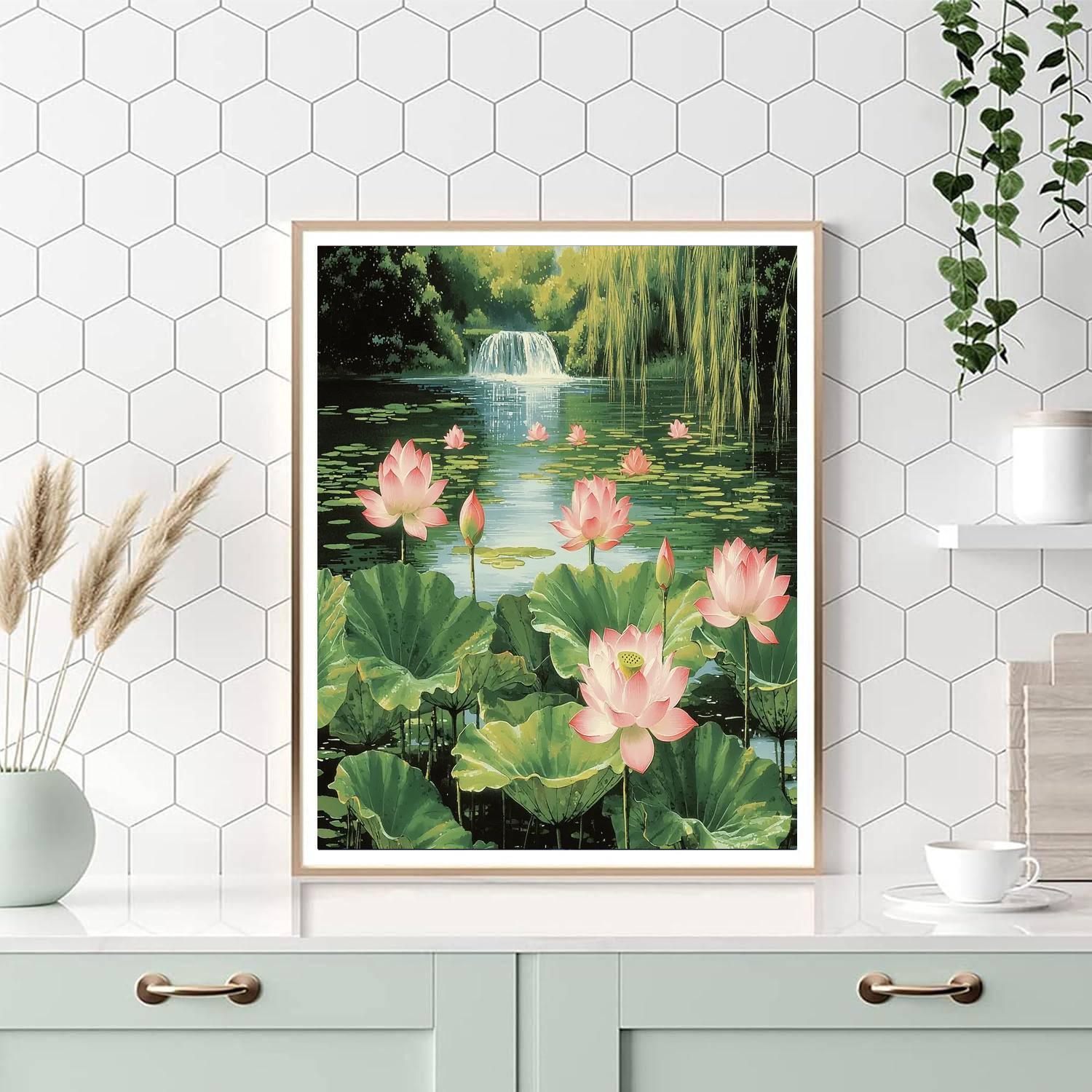 Utagawa Hiroshige Inspired Serenity Of The Lotus Pond  Number Painting