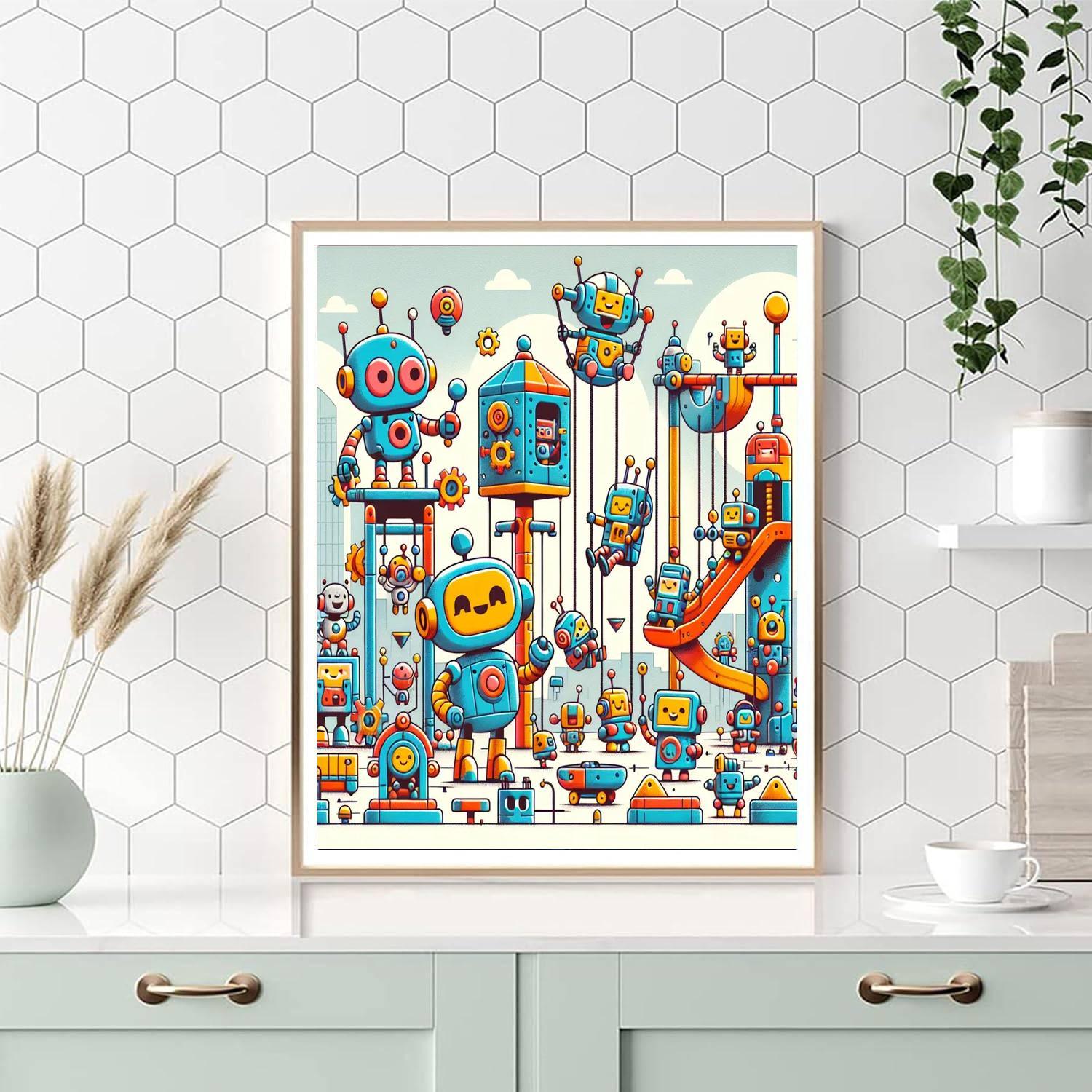 Whimsical Robot Playground Number Painting