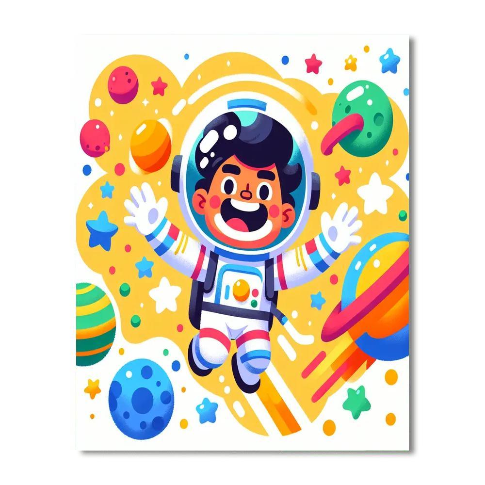 Space Adventure With Friendly Astronauts Paint By Numbers Art
