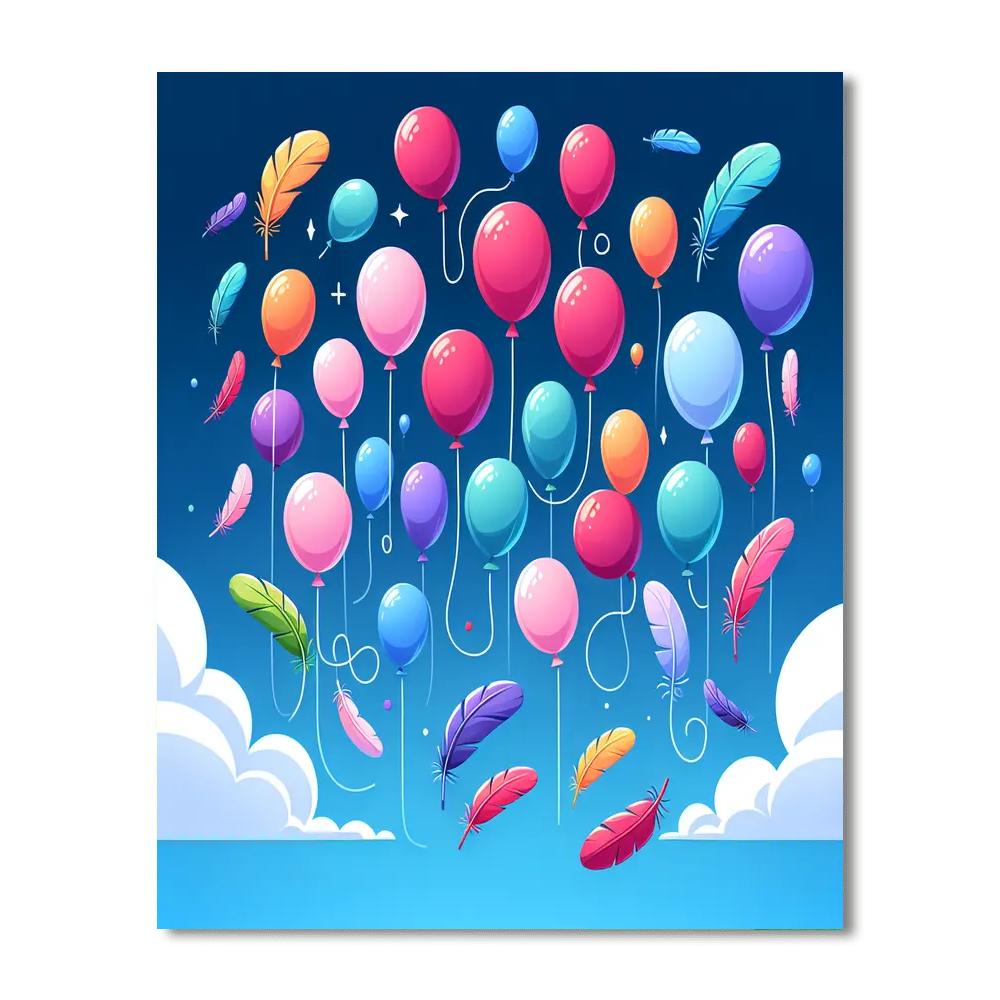 Floating Feather Balloons Number Painting