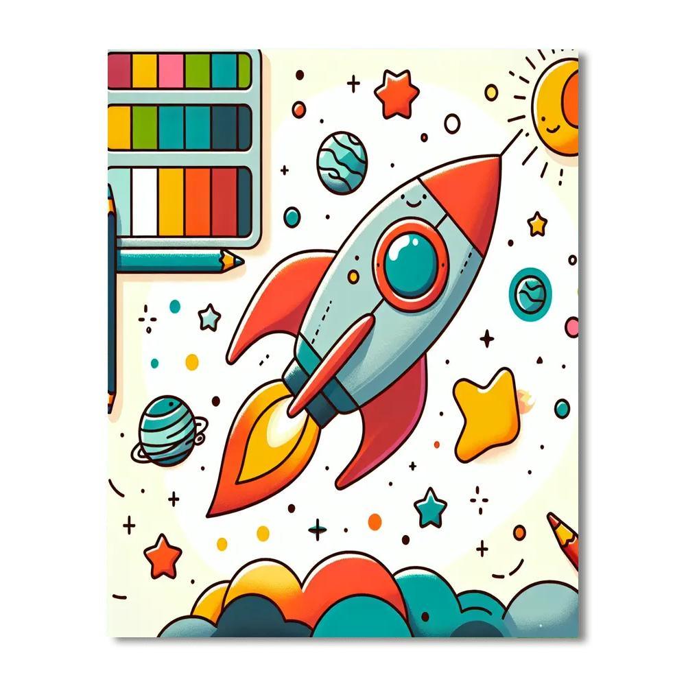 Funky Space Rocket Paint By Numbers