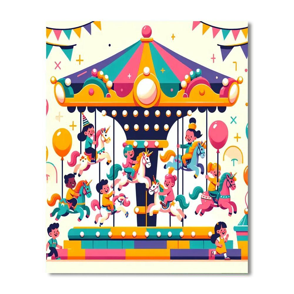 Rainbow Carousel Ride Painting Number Kit