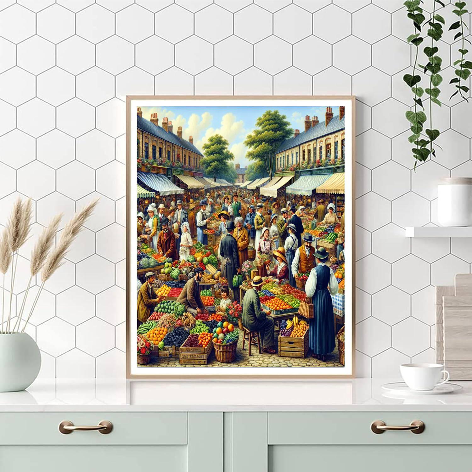 Vintage Market Scene Paint By Number