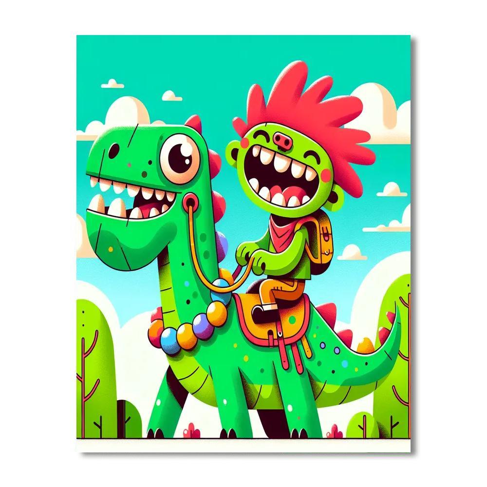 Silly Dino Rider DIY Paint By Numbers