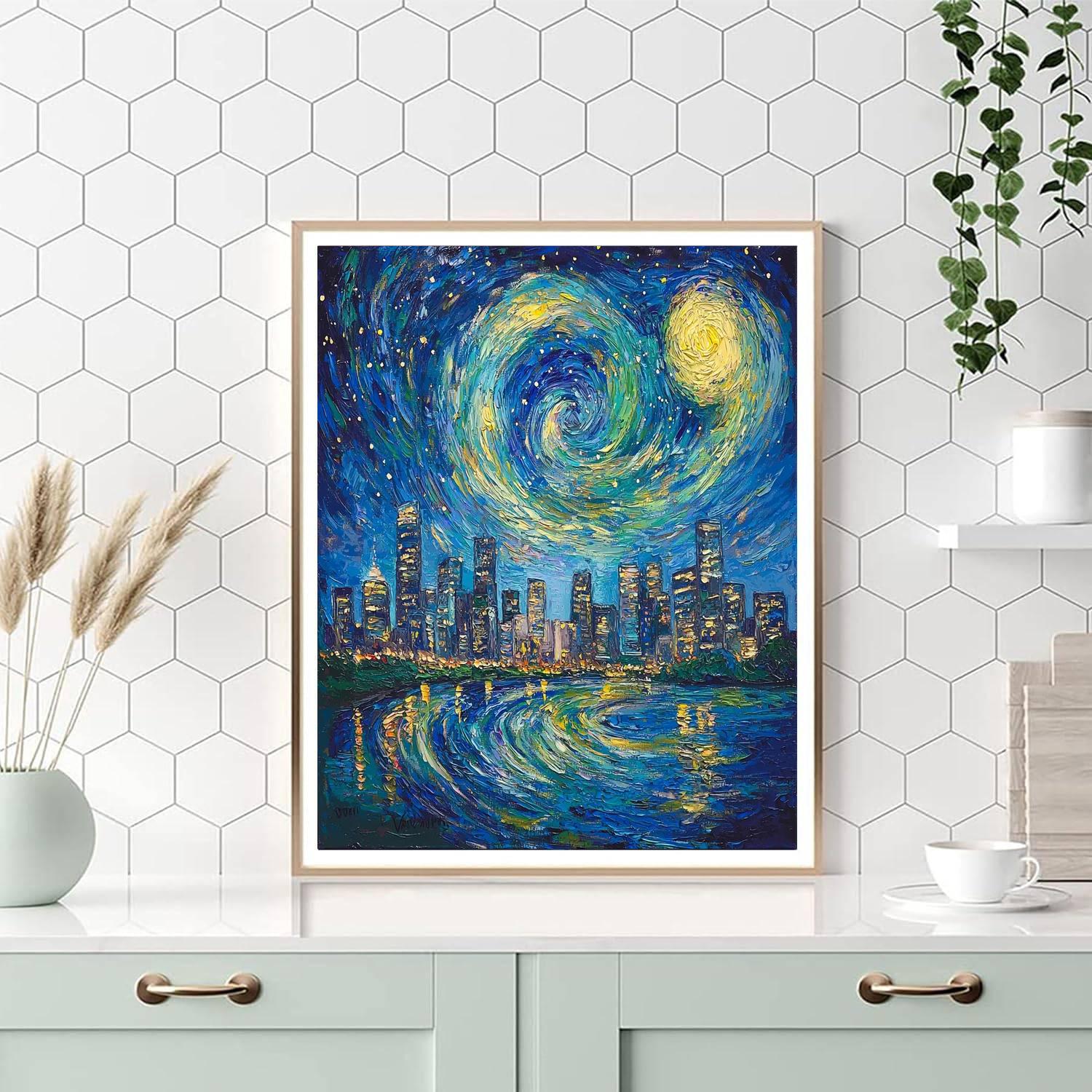 Vincent Van Gogh Inspired Starry City Lights  Numbered Painting Kits
