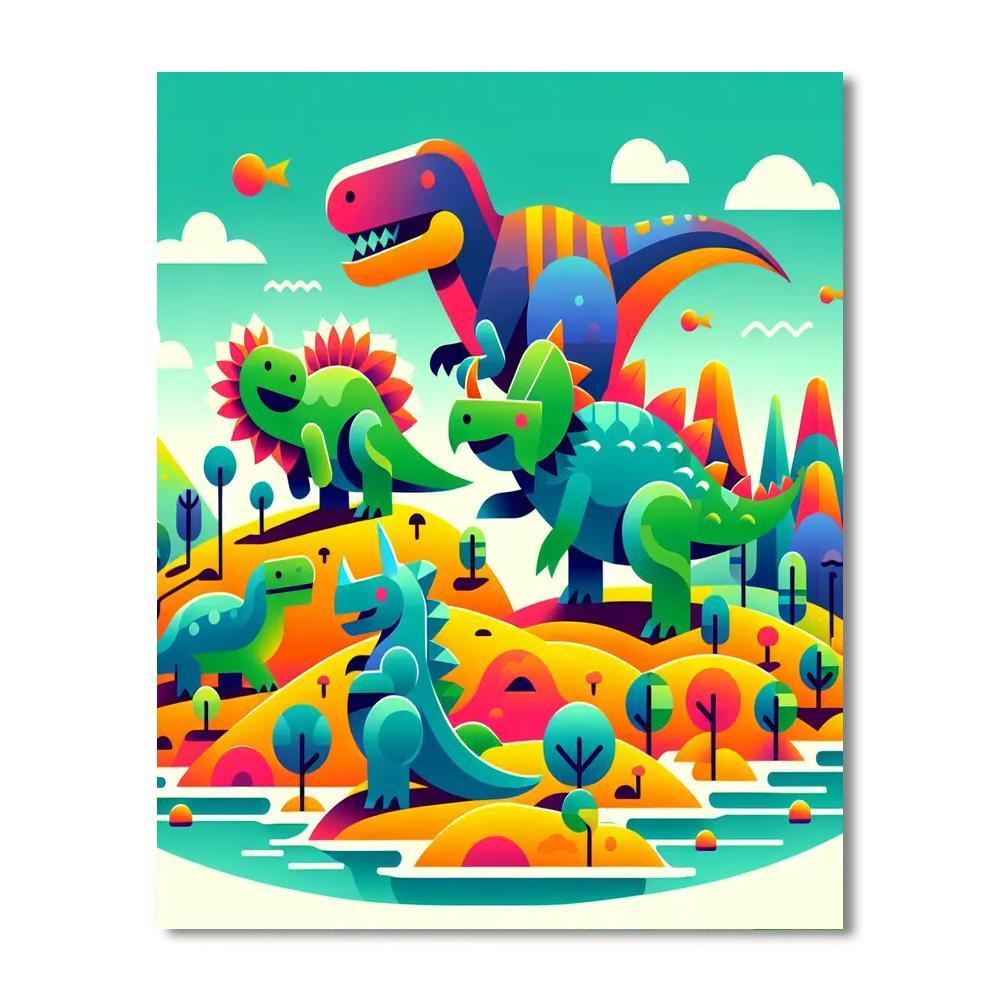 Adventure On Dinosaur Island Paint By Color