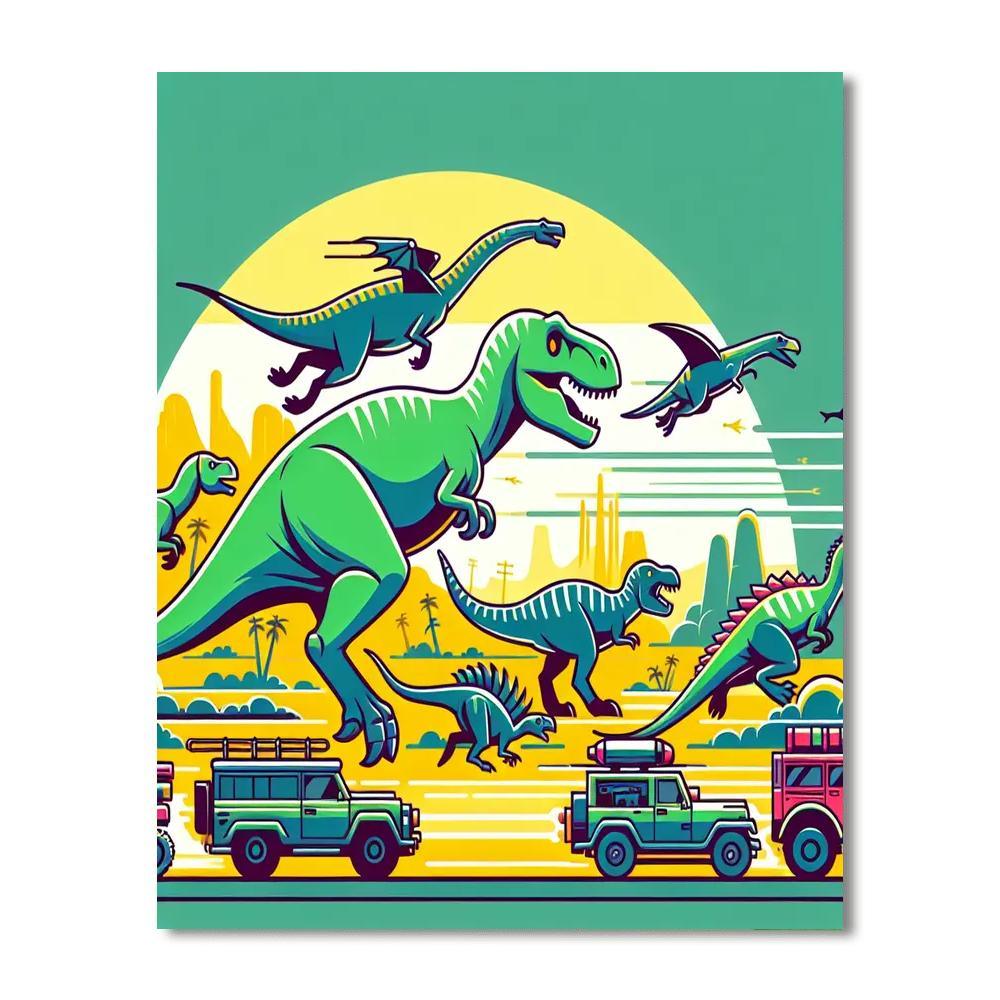 Racing With The Dinosaurs Paint By Numbers Kits