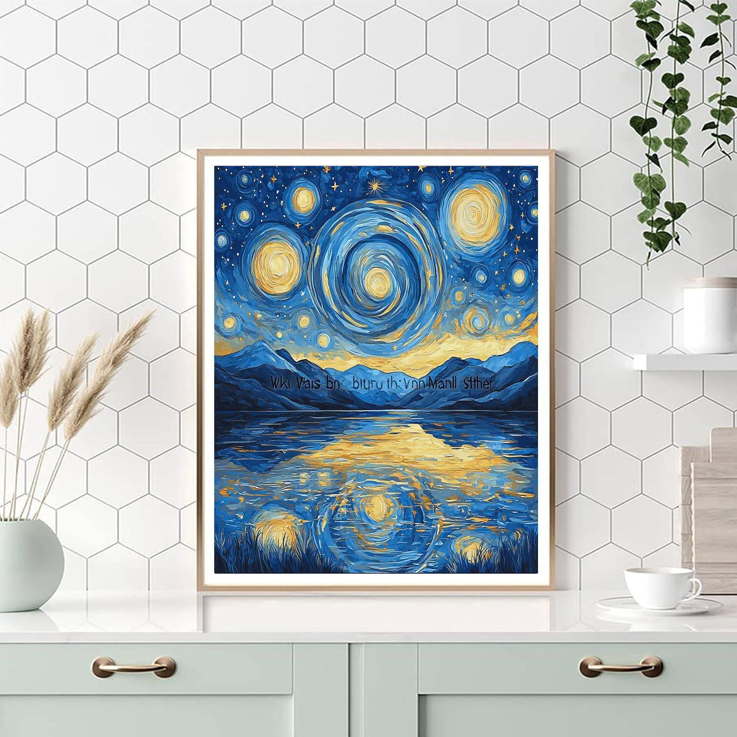 Vincent Van Gogh Inspired Starry Mountain Reflections  Numbered Painting Kits
