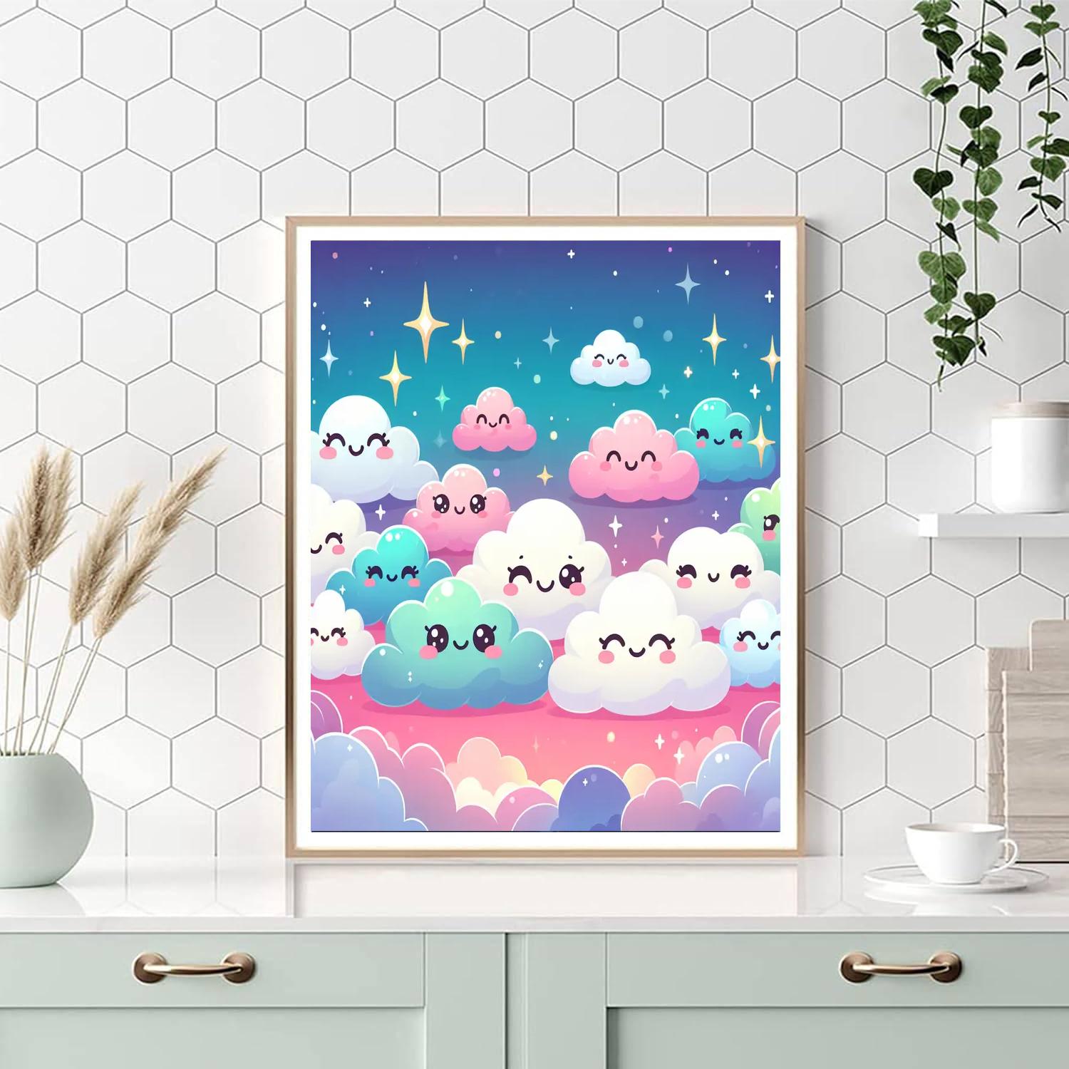 Whimsical Clouds And Stars Paint By Color