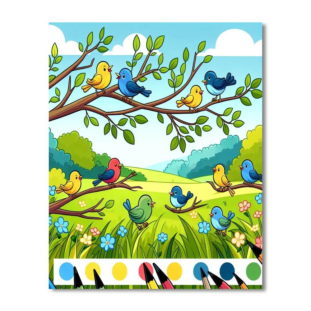 Chirpy Songbird Meadow Paint By Number