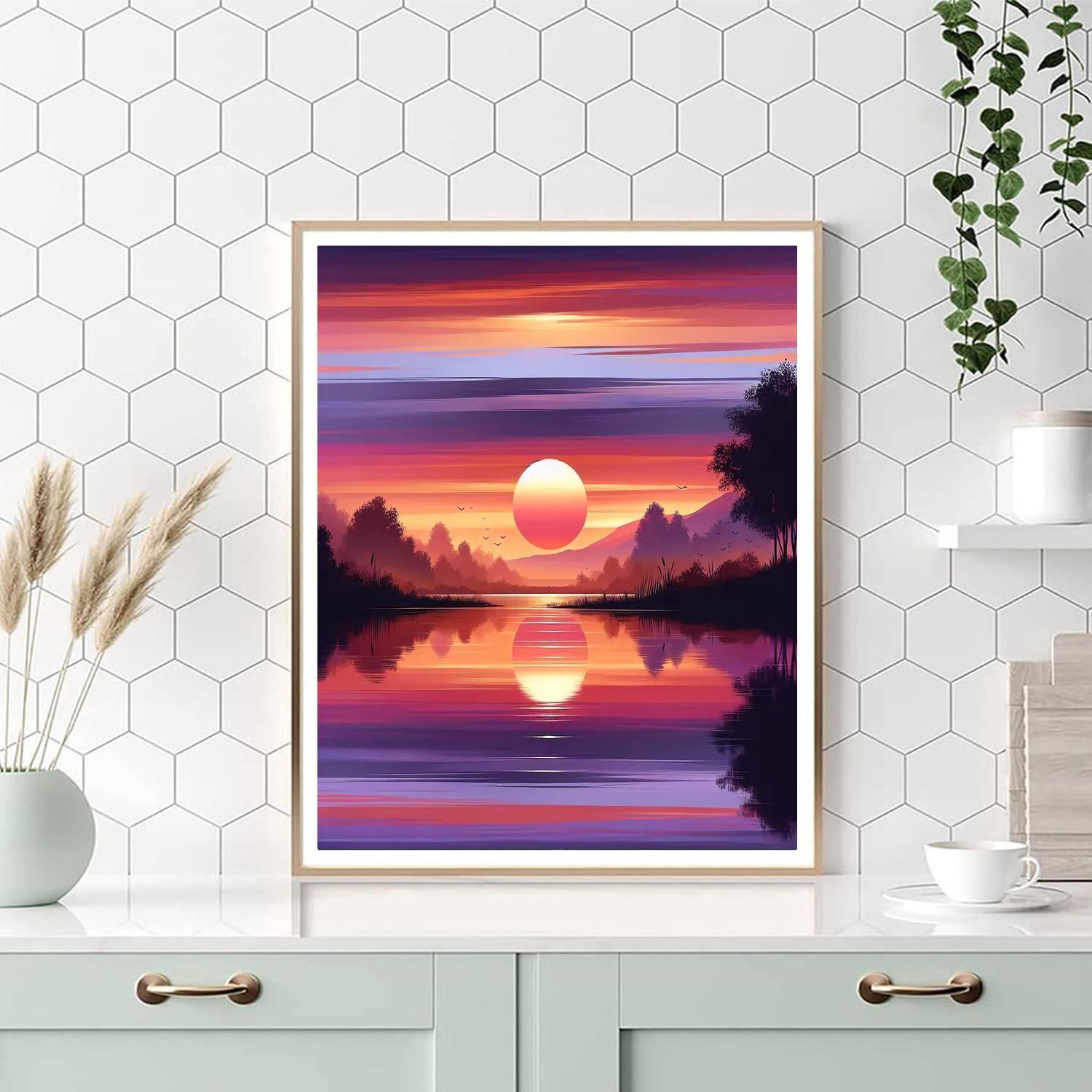 Tranquil Sunset Over Water Painting Number Kit