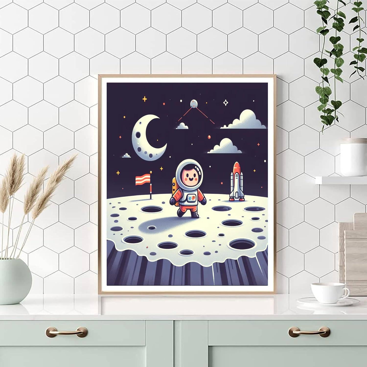Little Astronaut's Moon Adventure Paint By Numbers Art