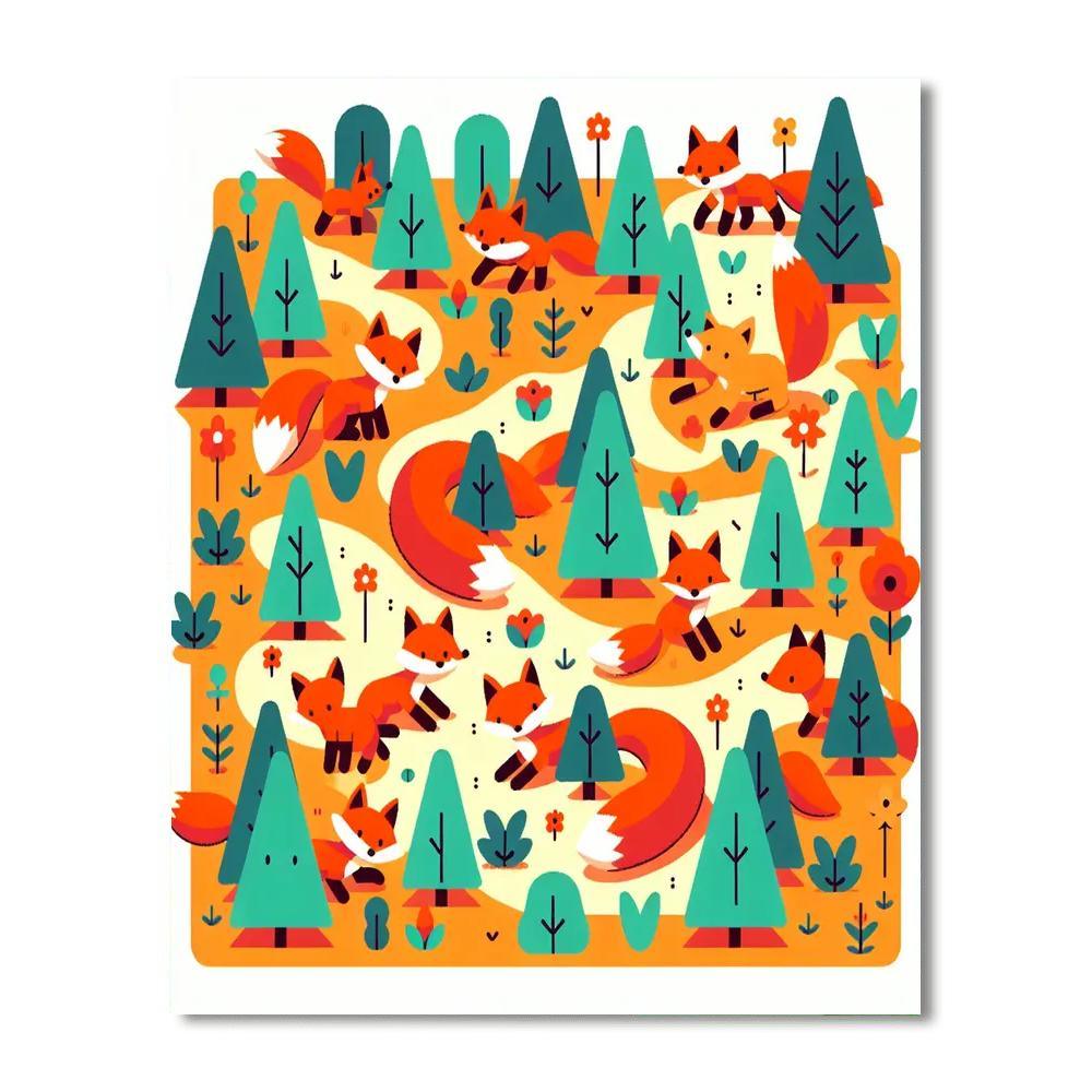 Friendly Foxes Paint By Numbers Art